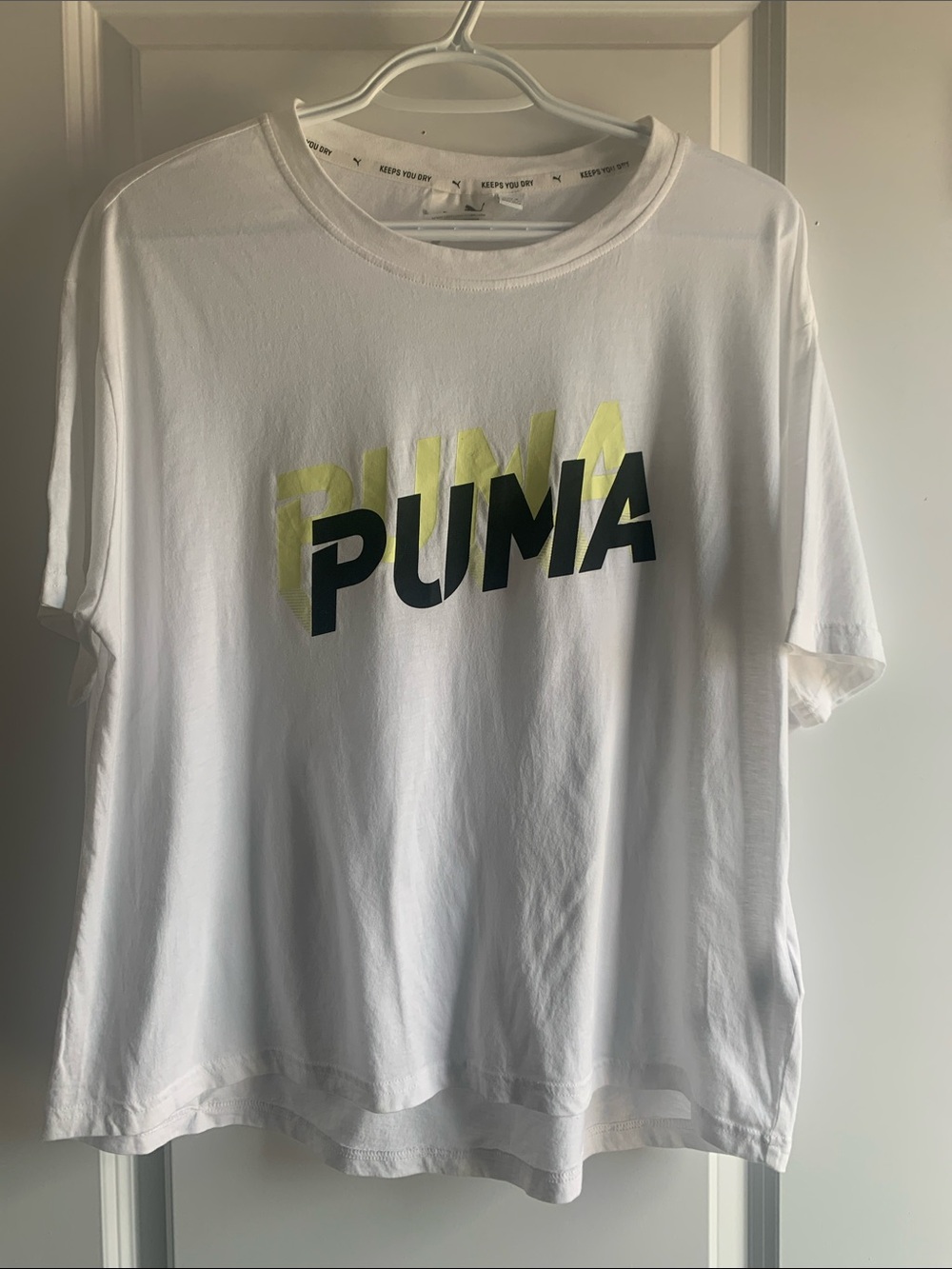 Puma White Cropped Tee with Black and Yellow Logo